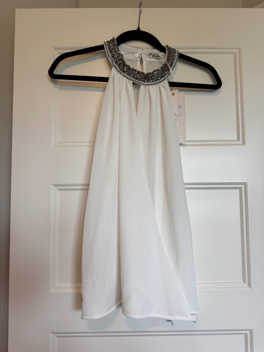 Beaded White Halter Top